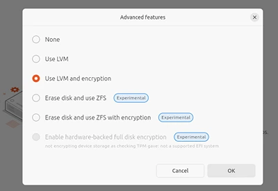 lvm encryption during install