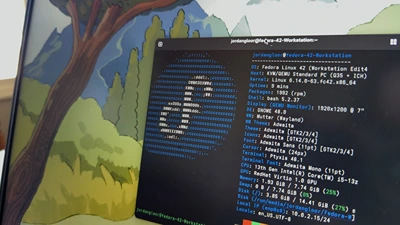 a laptop with fedora