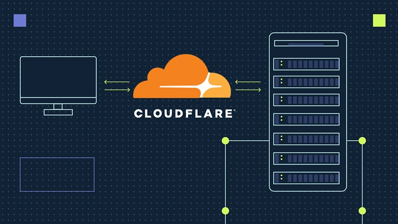 logo of cloudflare, and a decorative diagram