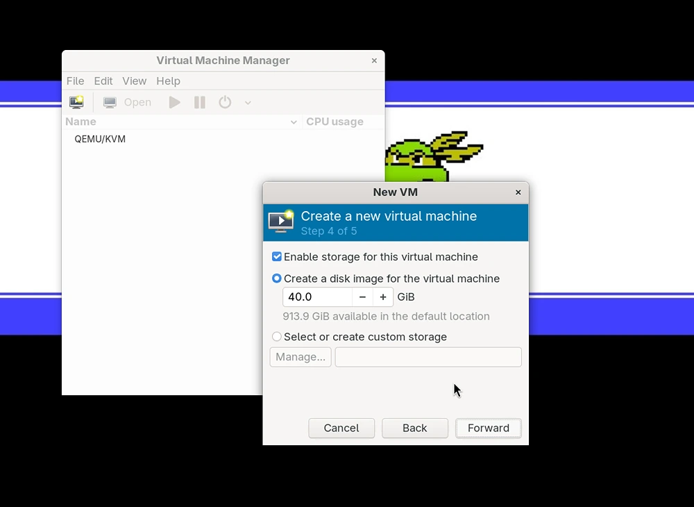 myrlyn in the gnome desktopvirtual machine manager