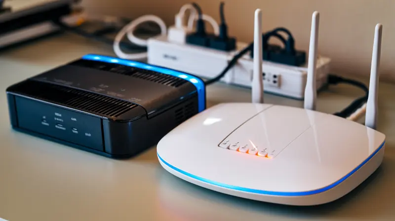 A modem and a router