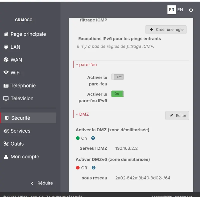 dmz mode in sfr box